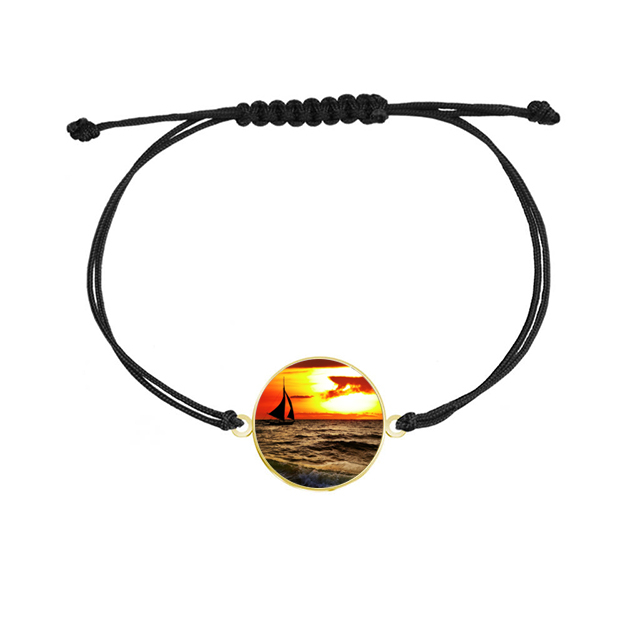 Zachód Słońca Bransoletka ze Zdjęciem Personalizacja srebro pozłacane sznurek GRAWER GRATIS