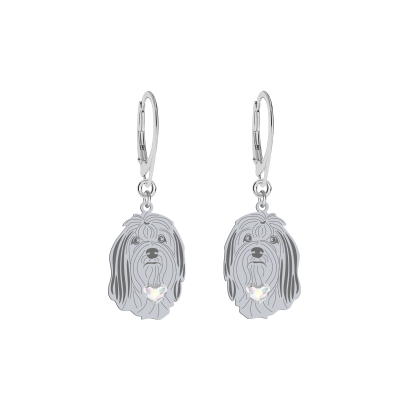 Silver Lowchen earrings with a heart, FREE ENGRAVING - MEJK Jewellery