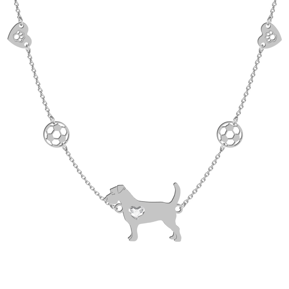 Silver Long-haired Jack Russell Terrier necklace with a heart, FREE ENGRAVING - MEJK Jewellery
