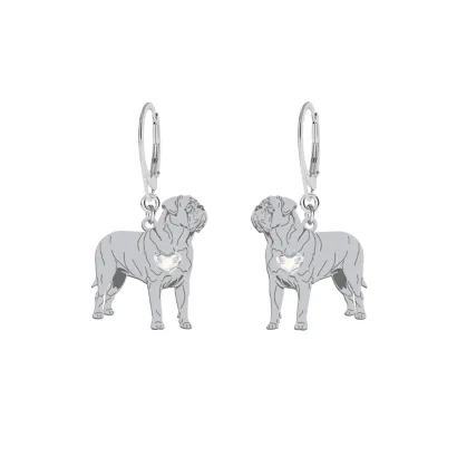 Silver Dog de Bordeaux engraved earrings with a heart - MEJK Jewellery