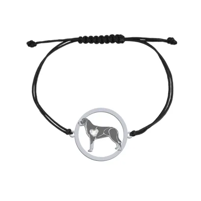 Bransoletka z psem sercem Duży Szwajcarski Pies Pasterski srebro sznurek GRAWER GRATIS - MEJK Jewellery
