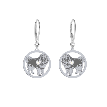 Silver Caucasian Shepherd Dog earrings with a heart, FREE ENGRAVING - MEJK Jewellery