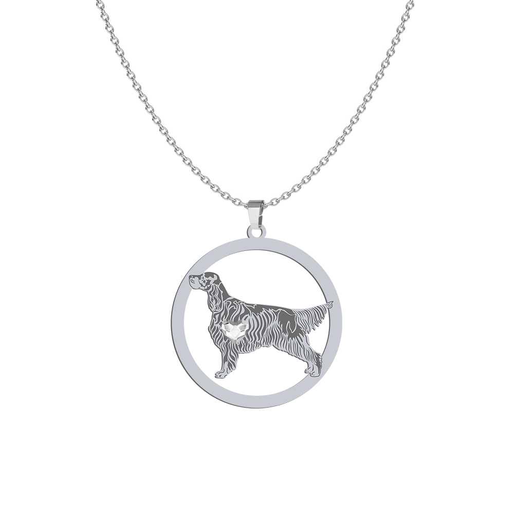Silver Gordon Setter necklace with a heart, FREE ENGRAVING - MEJK Jewellery