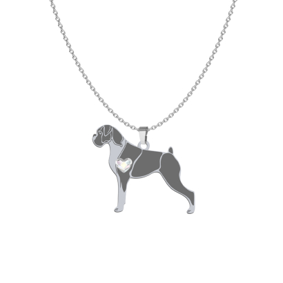 Silver German Boxer necklace with a heart, FREE ENGRAVING - MEJK Jewellery