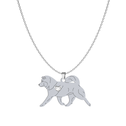 Silver Alaskan Malamute engraved necklace with a heart - MEJK Jewellery