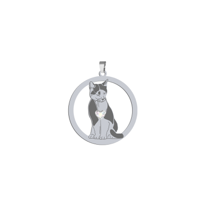 Silver Tuxedo Cat pendant, FREE ENGRAVING - MEJK Jewellery