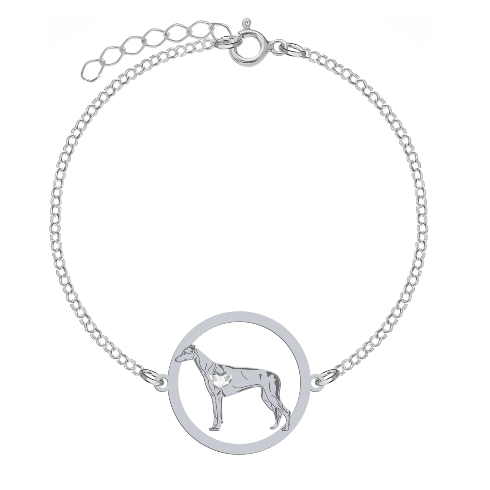 Bransoletka z sercem psem Greyhound srebro GRAWER GRATIS - MEJK Jewellery