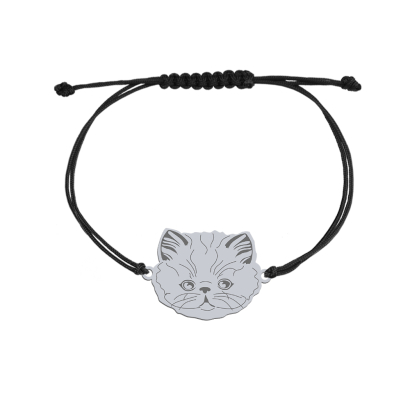 Silver Persian Cat string bracelet, FREE ENGRAVING - MEJK Jewellery