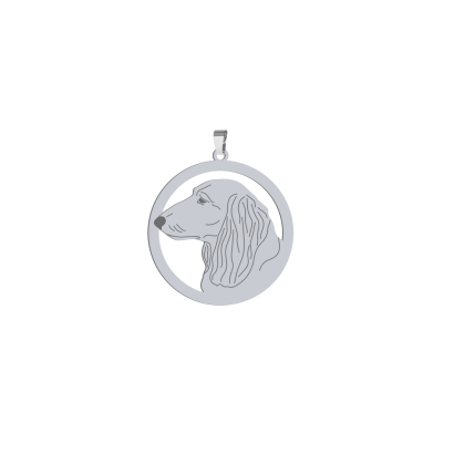 Silver Long-haired dachshund engraved pendant - MEJK Jewellery