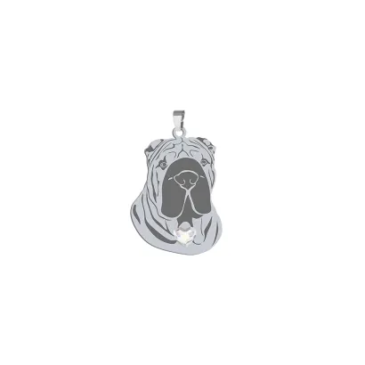 Silver Shar Pei pendant with a heart, FREE ENGRAVING - MEJK Jewellery