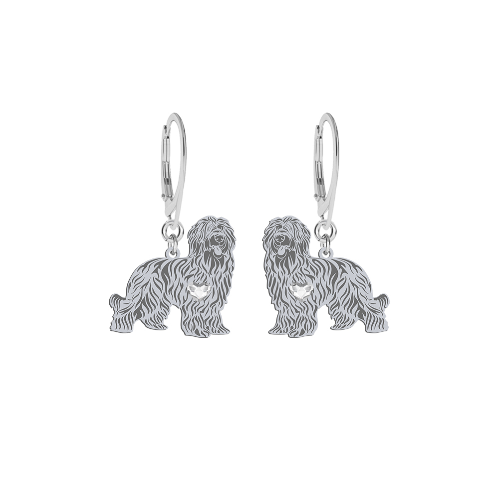 Silver Briard earrings with a heart, FREE ENGRAVING - MEJK Jewellery