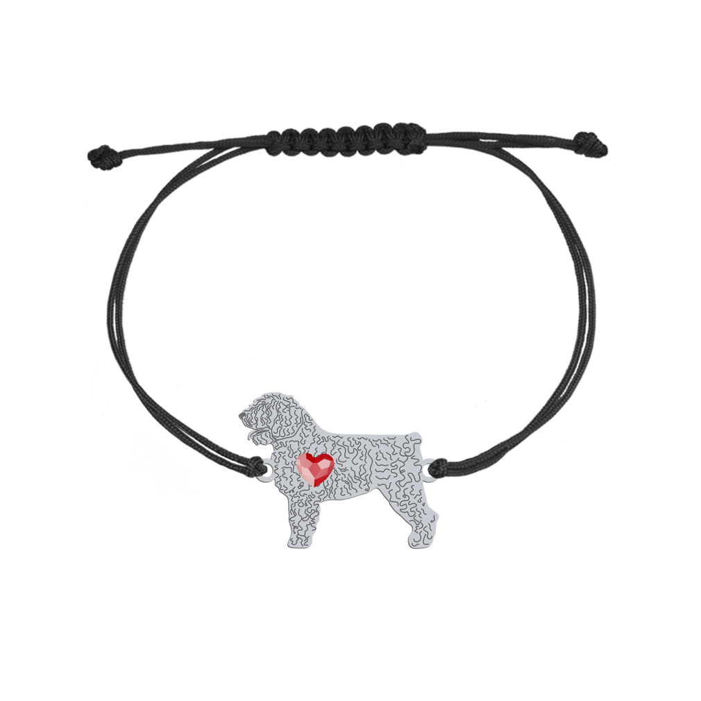 Silver Spanish Water Dog engraved string bracelet with a heart - MEJK Jewellery
