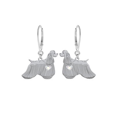 Silver American Cocker Spaniel earrings with a heart, FREE ENGRAVING - MEJK Jewellery