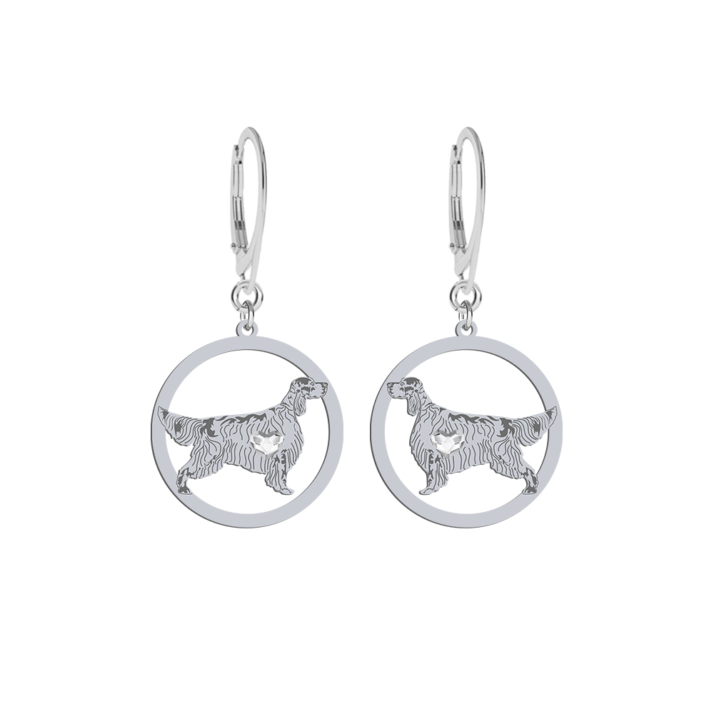 Silver English Setter earrings with a heart, FREE ENGRAVING - MEJK Jewellery