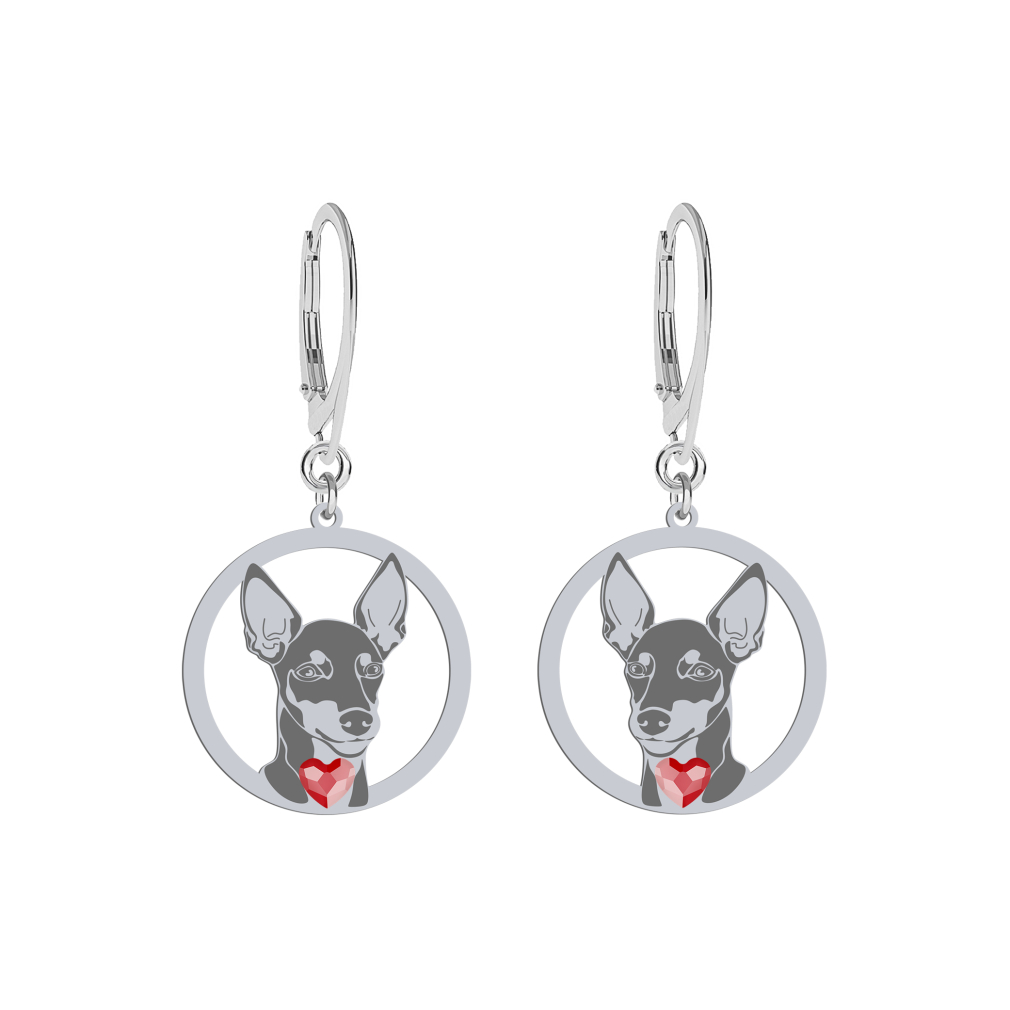 Silver English Toy Terrier engraved earrings with a heart - MEJK Jewellery