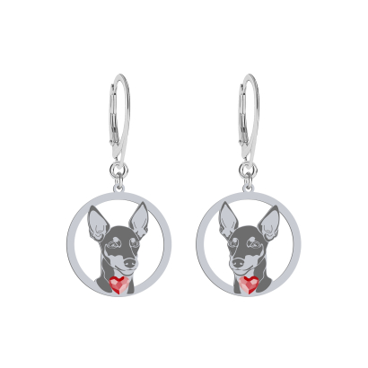 Silver English Toy Terrier engraved earrings with a heart - MEJK Jewellery