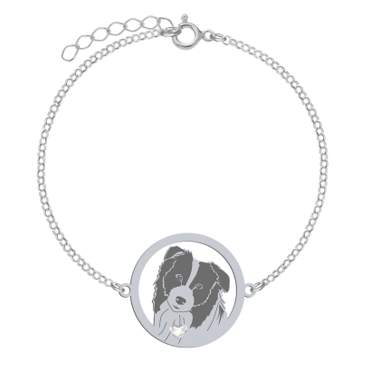 Silver Border Collie bracelet with a heart, FREE ENGRAVING  - MEJK Jewellery