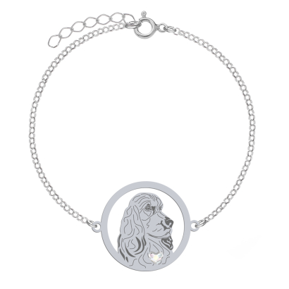 Silver English Cocker Spaniel bracelet with a heart, FREE ENGRAVING - MEJK Jewellery