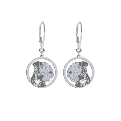 Silver Lakeland Terrier earrings with a heart, FREE ENGRAVING - MEJK Jewellery