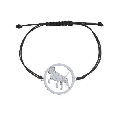 Silver American Pitbull Terrier engraved string bracelet - MEJK Jewellery