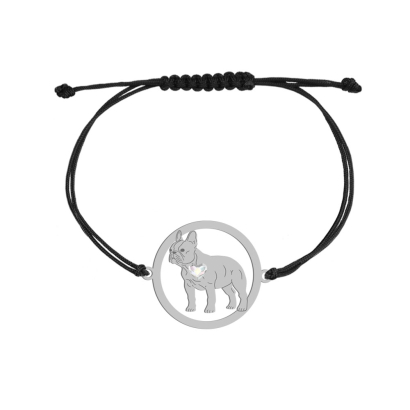 Silver French Bulldog string bracelet, FREE ENGRAVING - MEJK Jewellery