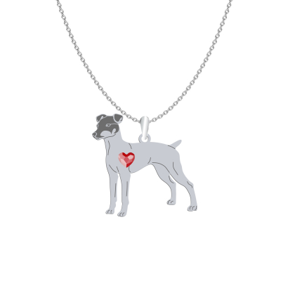 Silver Japanese Terrier engraved necklace with a heart - MEJK Jewellery
