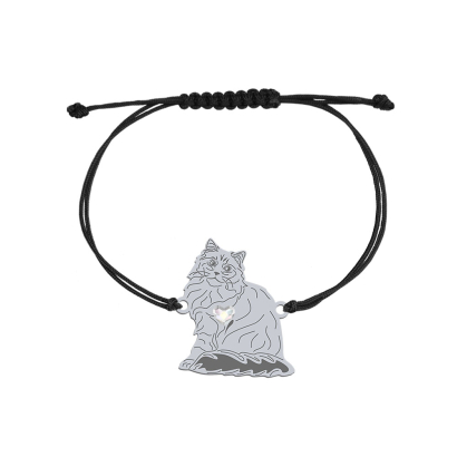 Bransoletka z kotem Siberian Cat srebro sznurek GRAWER GRATIS - MEJK Jewellery
