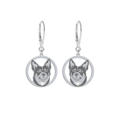 Silver Australian Kelpie engraved earrings with a heart - MEJK Jewellery