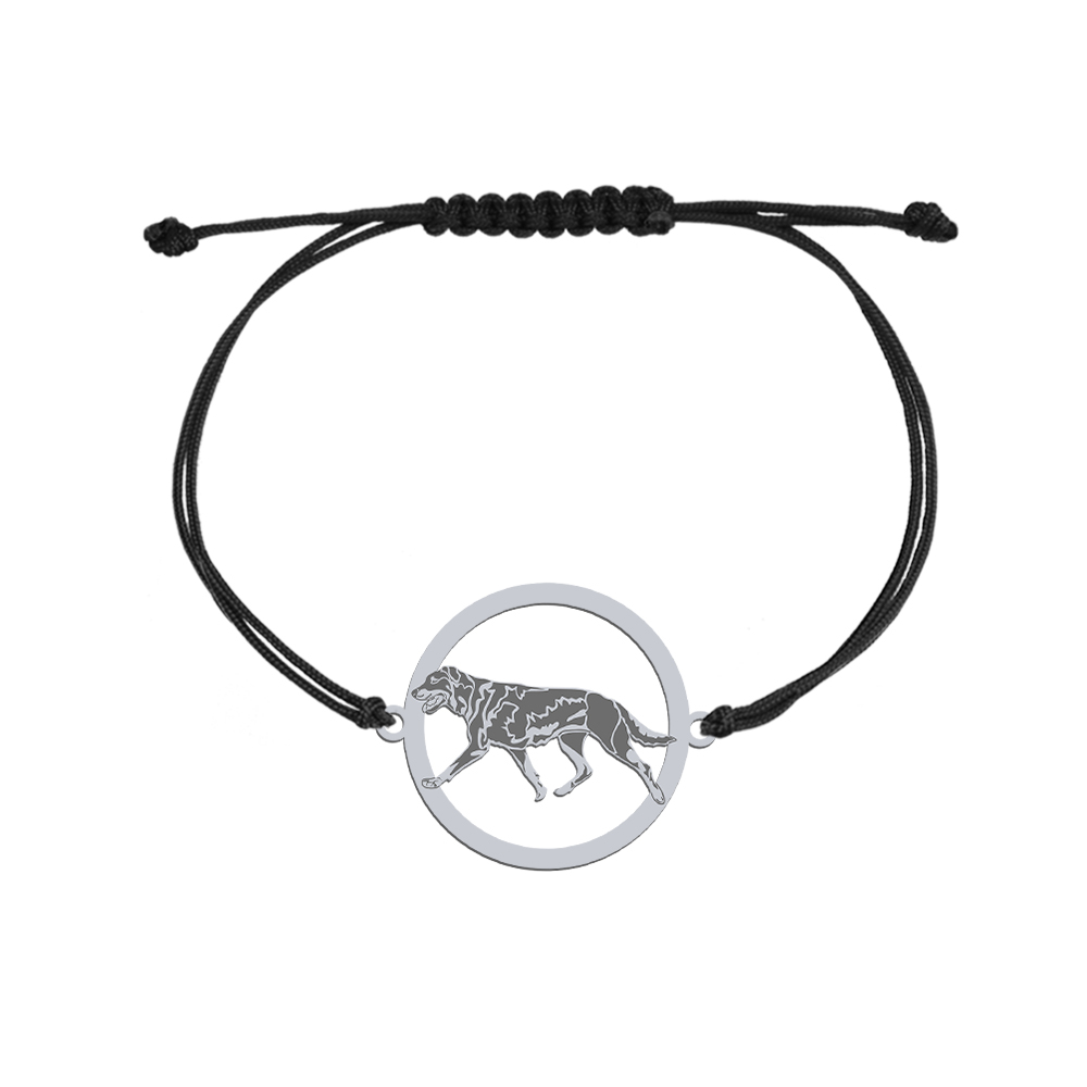 Bransoletka z psem Owczarkiem Francuskim srebro sznurek GRAWER GRATIS - MEJK Jewellery