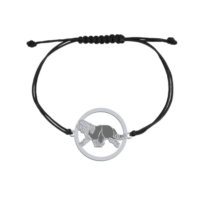 Bransoletka z psem Bobtail srebro sznurek GRAWER GRATIS - MEJK Jewellery