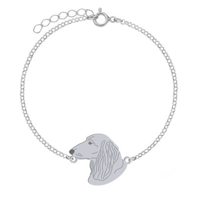 Silver Long-haired dachshund bracelet, FREE ENGRAVING - MEJK Jewellery