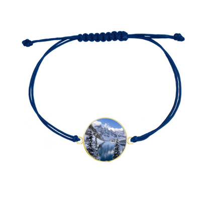 Góry Jezioro Bransoletka ze Zdjęciem Personalizacja pozłacane srebro sznurek GRAWER GRATIS