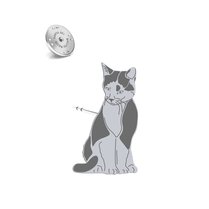Wpinka z Kotem Domowym TUXEDO CAT srebro - MEJK Jewellery