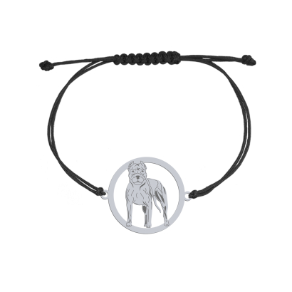 Silver American Pitbull Terrier engraved string bracelet - MEJK Jewellery