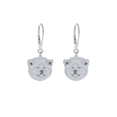 Silver Japanese Akita engraved earrings - MEJK Jewellery