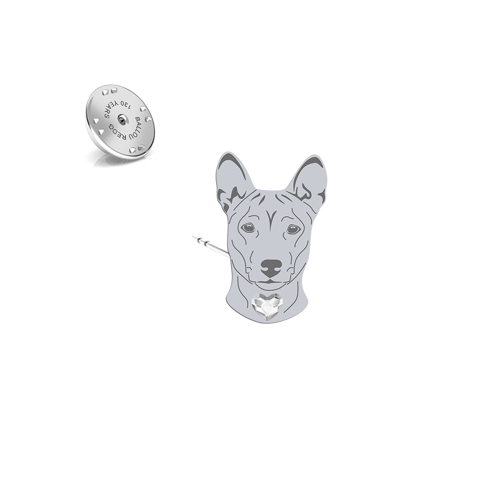 Silver Basenji pin with a heart - MEJK Jewellery
