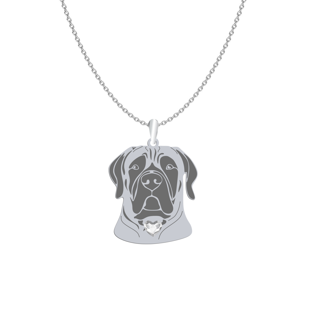 Silver Boerboel engraved necklace with a heart - MEJK Jewellery