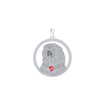 Silver Hungarian Komondor engraved pendant with a heart - MEJK Jewellery