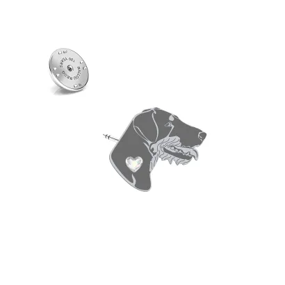 Silver Deutscher Jagdterrier pin with a heart - MEJK Jewellery