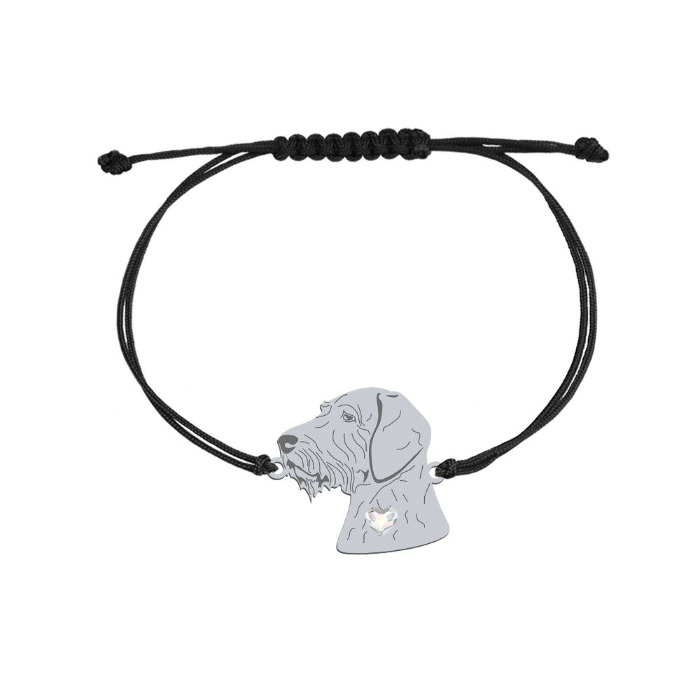 Silver Vizsla Dog engraved string bracelet with a heart - MEJK Jewellery