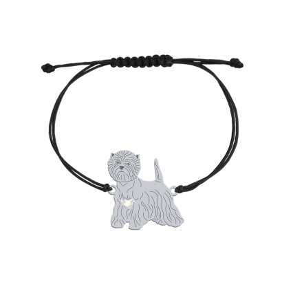 Silver West highland white terrier engraved string bracelet with a heart - MEJK Jewellery