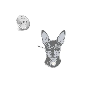 Silver Miniature Pinscher pin with a heart - MEJK Jewellery