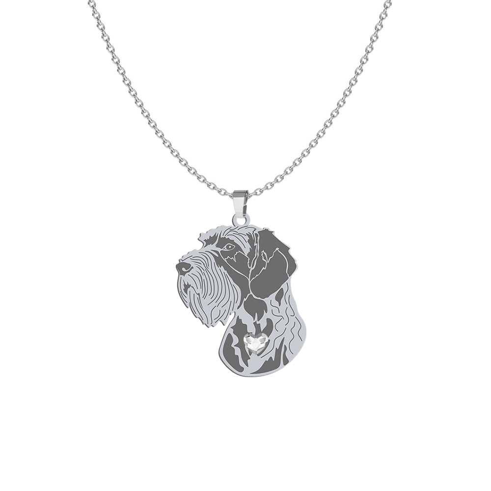 Silver German Wirehaired Pointer engraved necklace with a heart - MEJK Jewellery