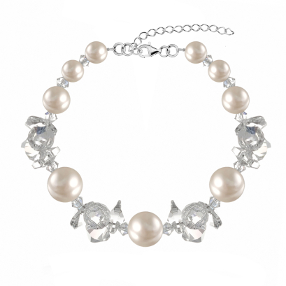 Bransoletka ślubna z kryształami perłami srebro
