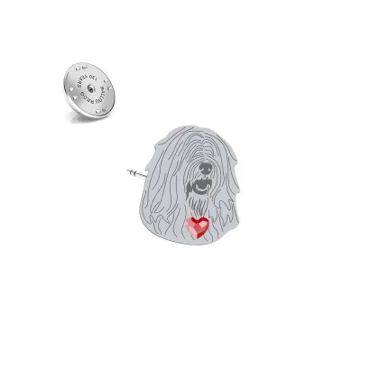 Silver South Russian Shepherd Dog pin with a heart - MEJK Jewellery