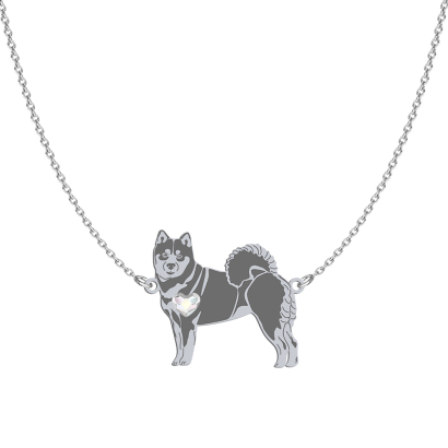 Silver Shiba-inu necklace with a heart, FREE ENGRAVING - MEJK Jewellery