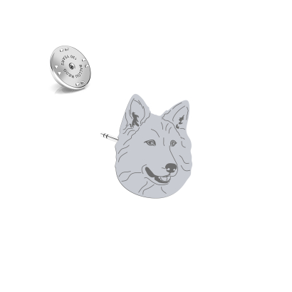 Silver White Swiss Shepherd engraved jewellery pin - MEJK Jewellery