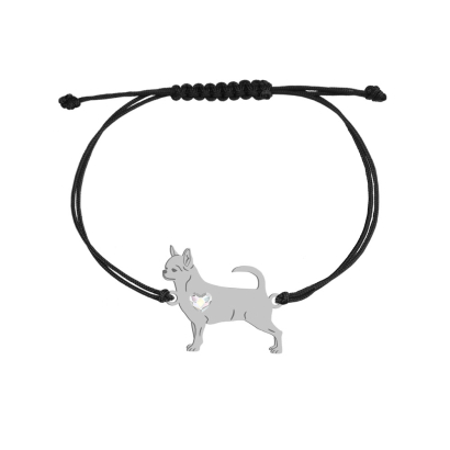 Silver Short-haired Chihuahua engraved string bracelet with a heart - MEJK Jewellery