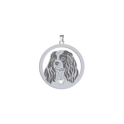 Silver Cavalier King Charles Spaniel engraved pendant with a heart - MEJK Jewellery