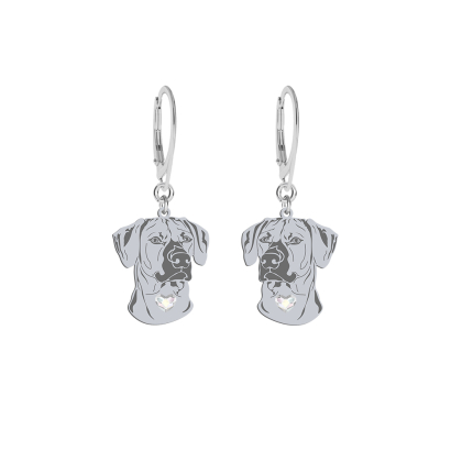Silver Rhodesian Ridgeback earrings with a heart, FREE ENGRAVING - MEJK Jewellery